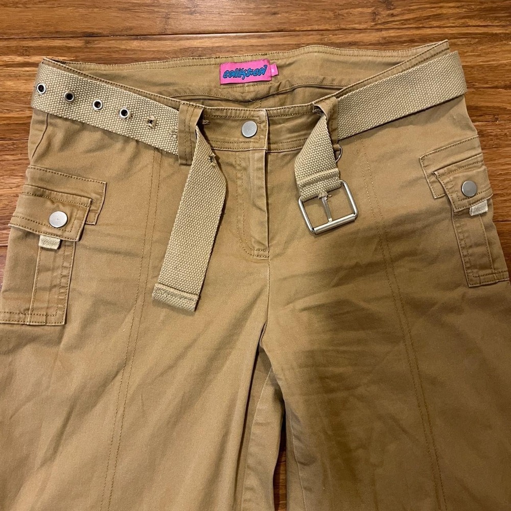 Edikted Khaki Cargo Flare Pants Low Rise Belted Y2K Utility Tan Size Medium - Picture 2 of 8
